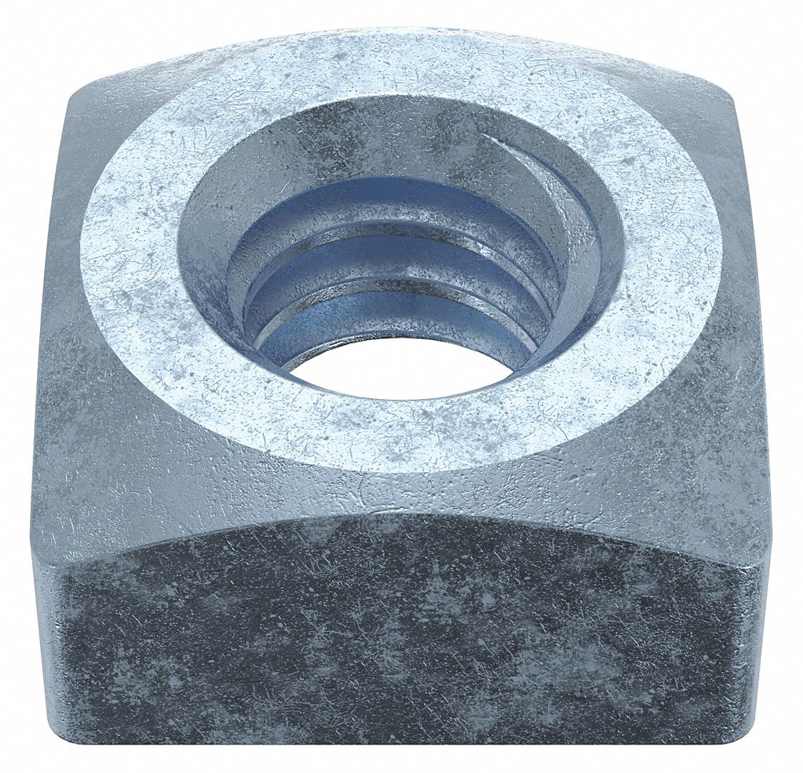 Square Nut: 1/4"-20 Thread Size, Steel, Not Graded, Zinc-Plated, 7/32 in Ht, 7/16 in Wd, 6, 000 PK