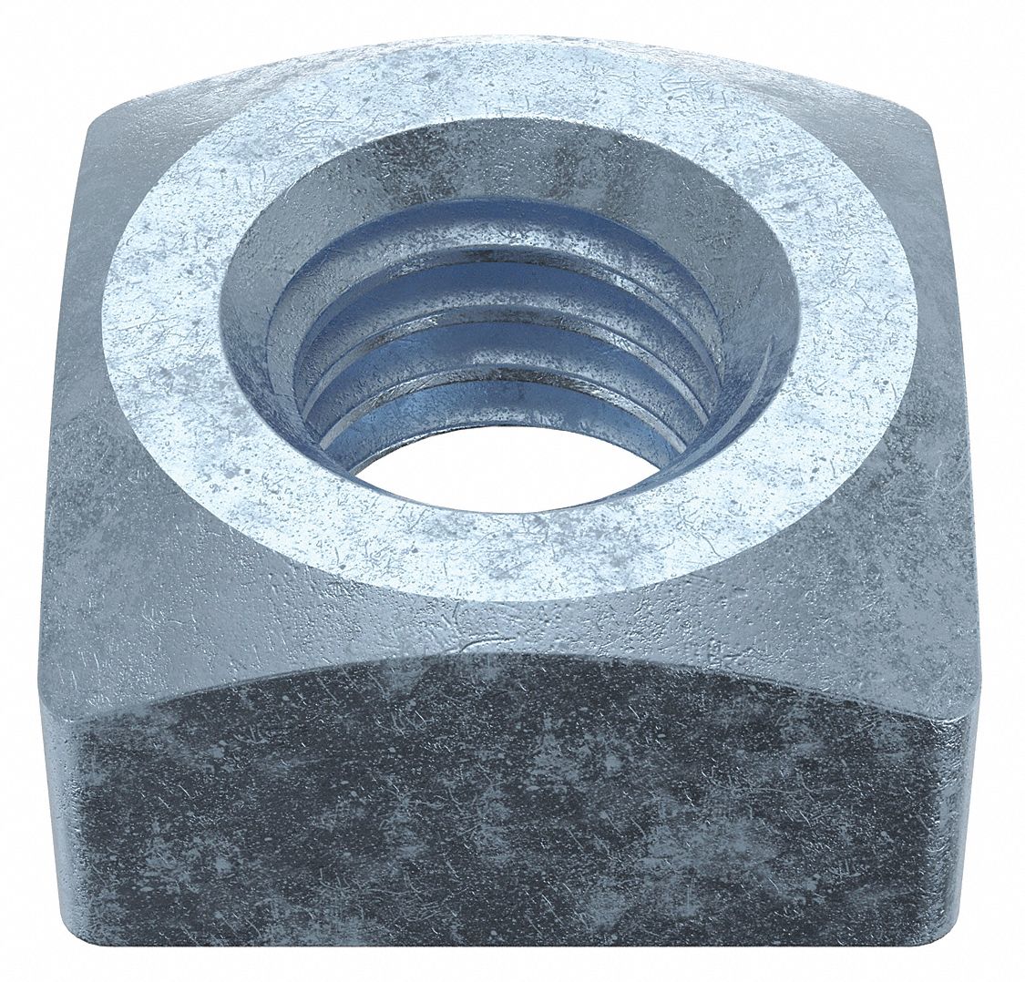 Square Nut: 7/16"-14 Thread Size, Steel, Not Graded, Zinc-Plated, 3/4 in Ht, 3/4 in Wd, 1, 800 PK