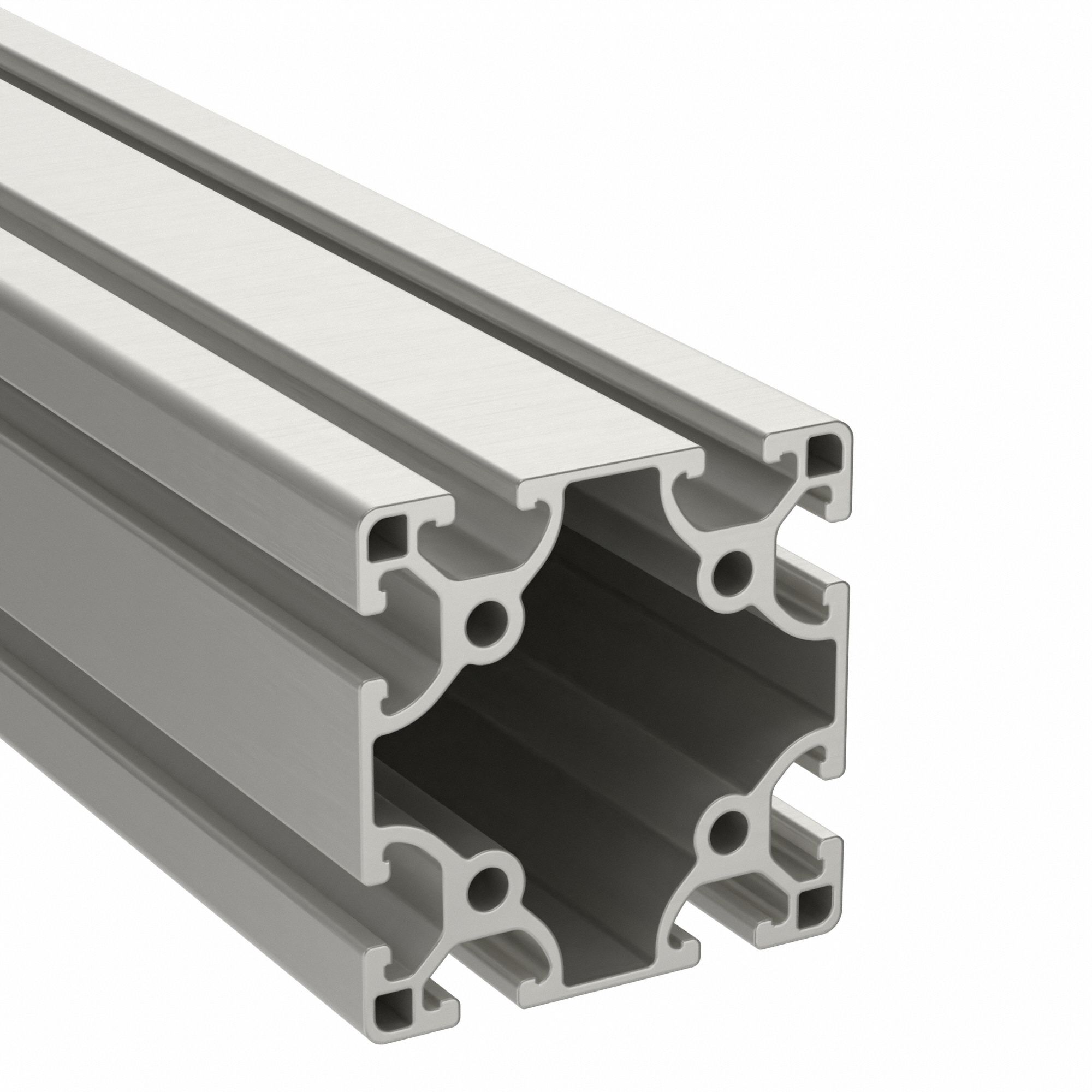 T-Slot Framing Extrusion: 15 Series, 4 ft Lg, 3 in x 3 in, Silver, Quad, Smooth, 8 Slots