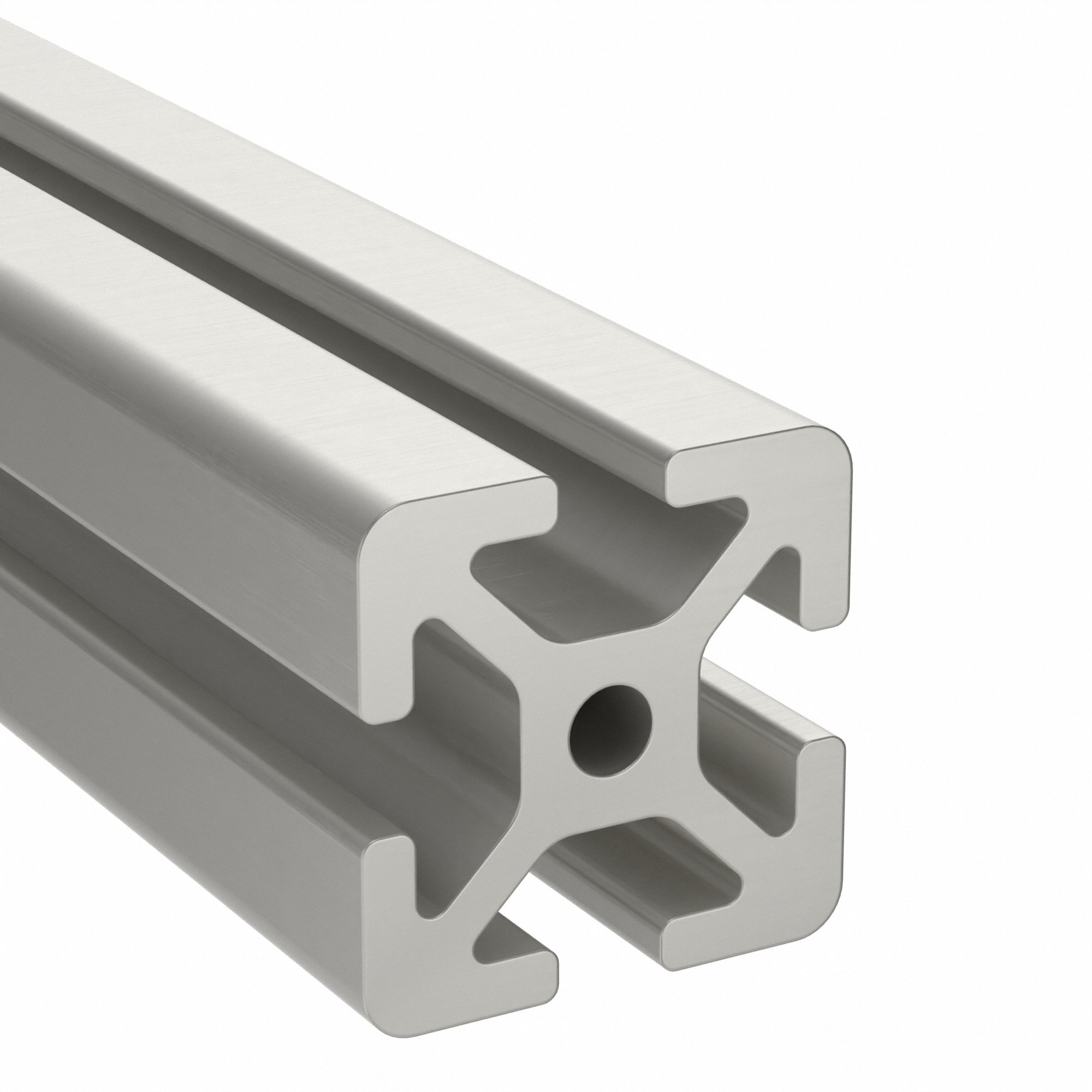 T-Slot Framing Extrusion: 15 Series, 8 ft Lg, 1 1/2 in x 1 1/2 in, Silver, Single, Smooth, 4 Slots