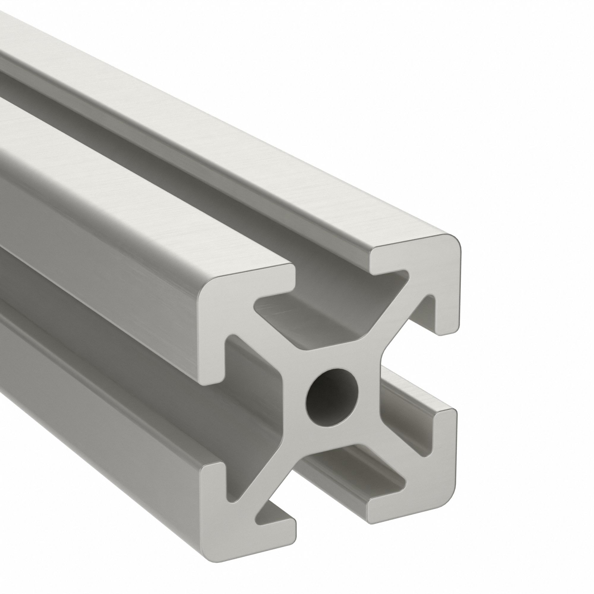 T-Slot Framing Extrusion: 10 Series, 4 ft Lg, 1 in x 1 in, Silver, Single, Smooth, 4 Slots