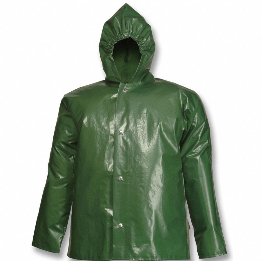 TINGLEY Green, Rain Jacket with Hood, L, Polyurethane, Unisex, Hood
