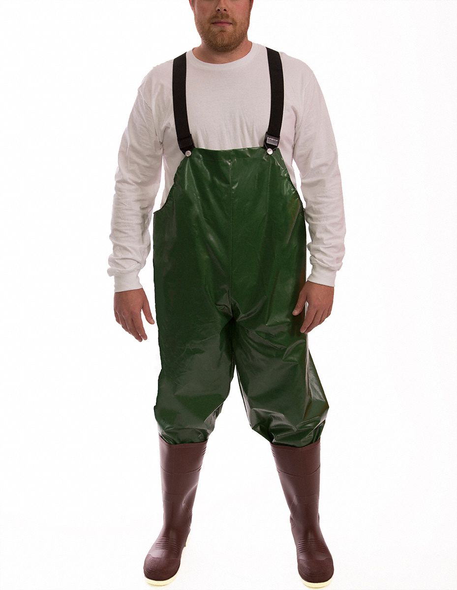 TINGLEY Rain Bib Overall Polyurethane, L, Green, 30 in Inseam, 42 in