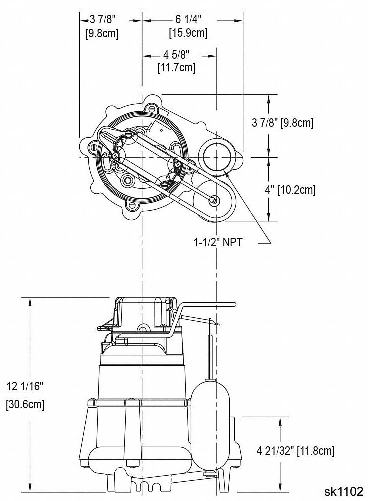 ZOELLER Submersible Sump Pump 1/2, Vertical Float, 61 gpm Flow Rate