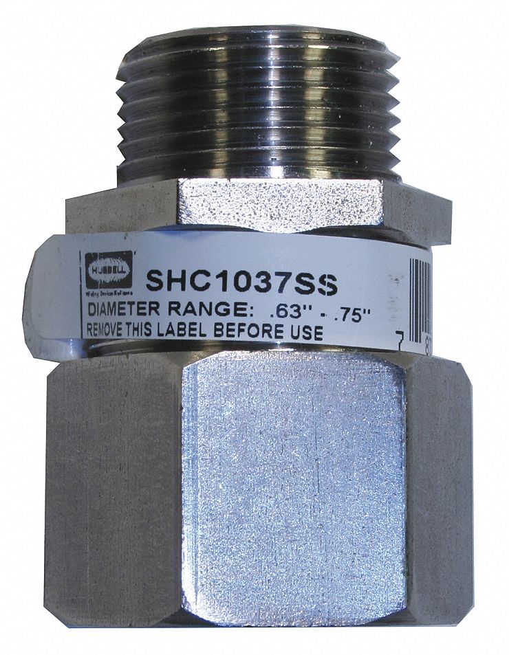 Liquid Tight Cord Connector: Stainless Steel, 3/4 in MNPT, 0.63 in to 0.75 in, Silver