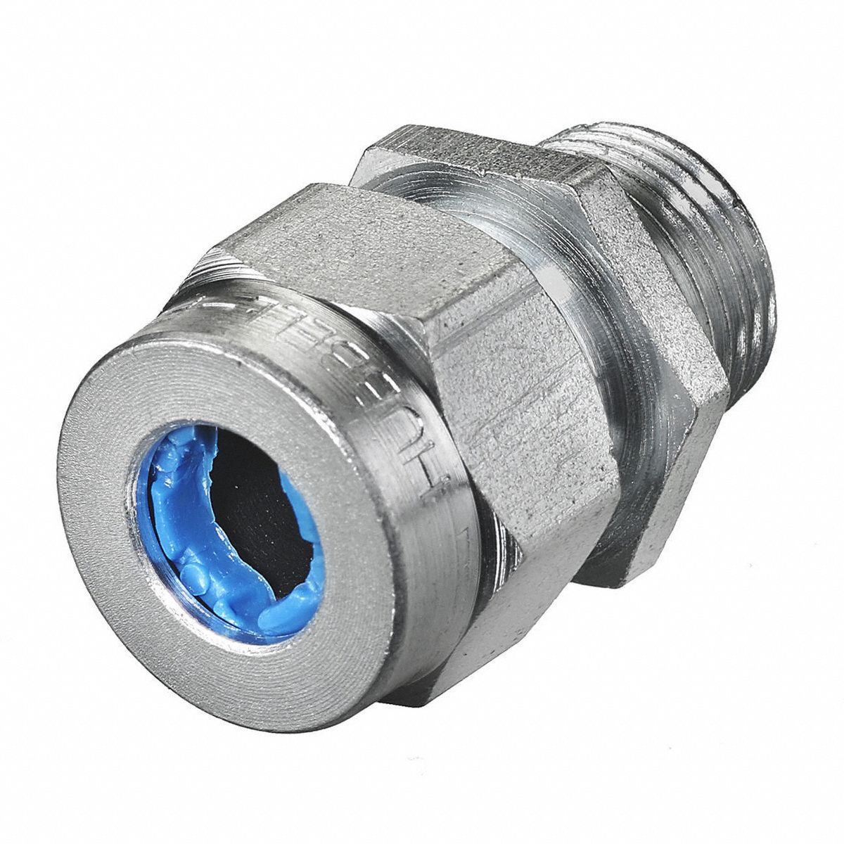 Liquid Tight Cord Connector: Steel, 3/8 in MNPT, 0.38 in to 0.44 in, Silver, 1 1/4 in Overall Lg