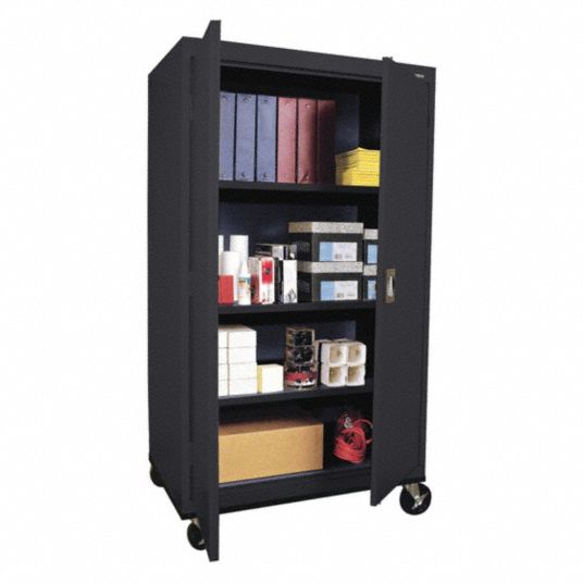 SANDUSKY Storage Casters, 36 in x 24 in x 66 in, Recessed Pull, Keyed, 4 Shelves, Adj