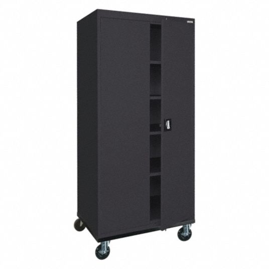 SANDUSKY Storage Casters, 36 in x 24 in x 78 in, Recessed Pull, Keyed, 2 Shelves, Adj