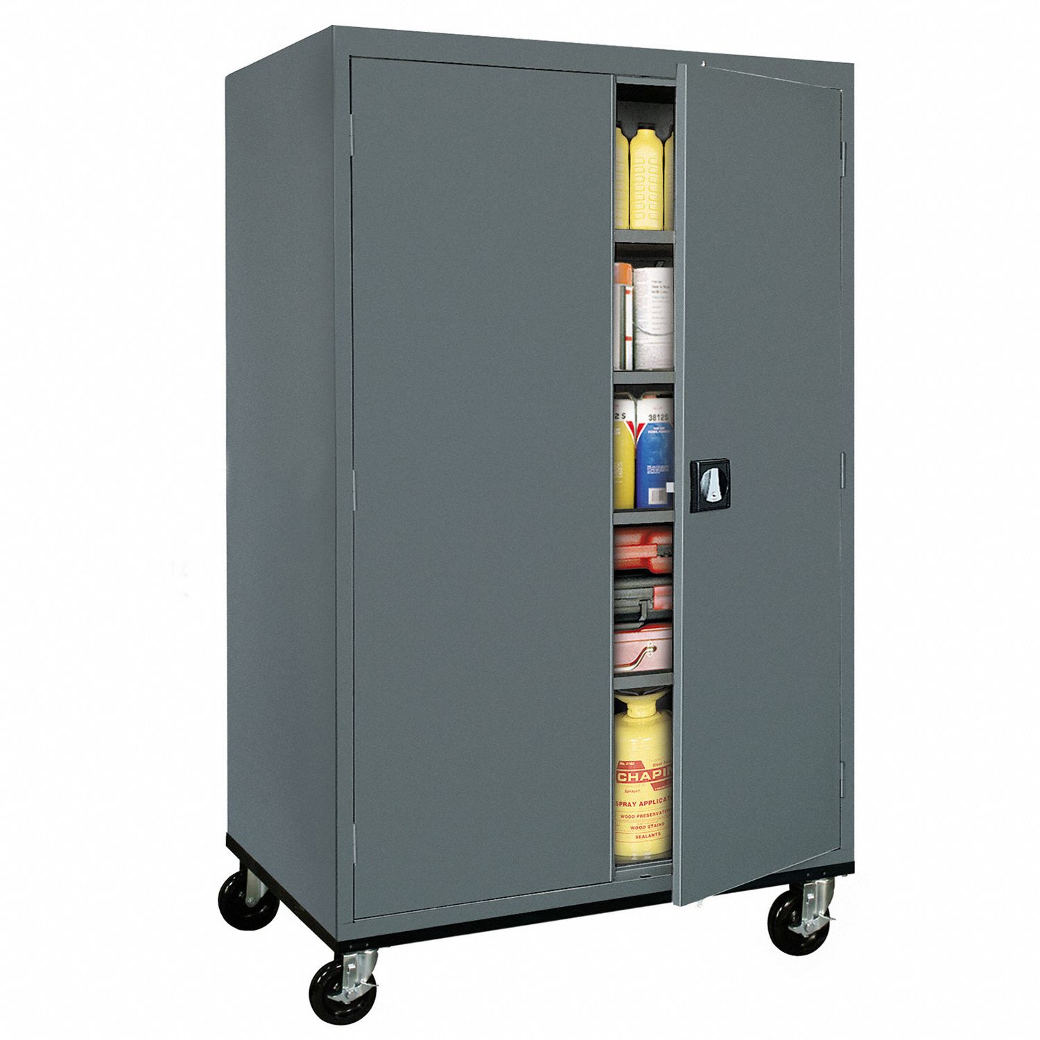 SANDUSKY Storage Casters, 46 in x 24 in x 78 in, Recessed Pull, Keyed, 2 Shelves, Adj