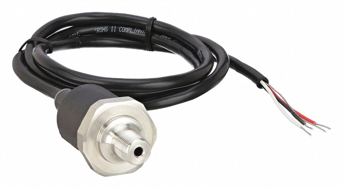 Pressure Transmitter: -15 psi to 30 psi, 4 to 20mA DC, Cable & Wire Leads, 1/8 in Male NPT, IP67 /4X
