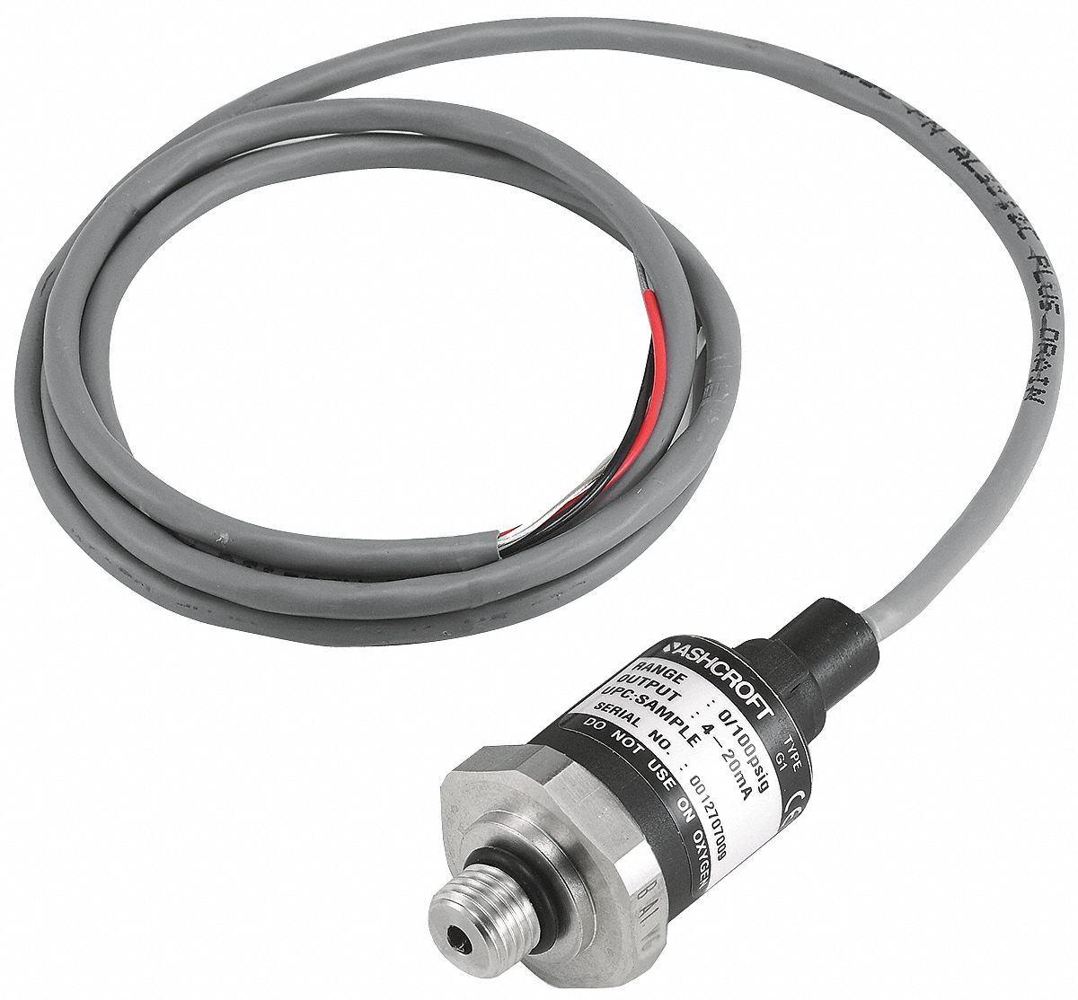 Pressure Transmitter: 0 psi to 7,500 psi, 4 to 20mA DC, Cable & Wire Leads,  7/16 in Male SAE