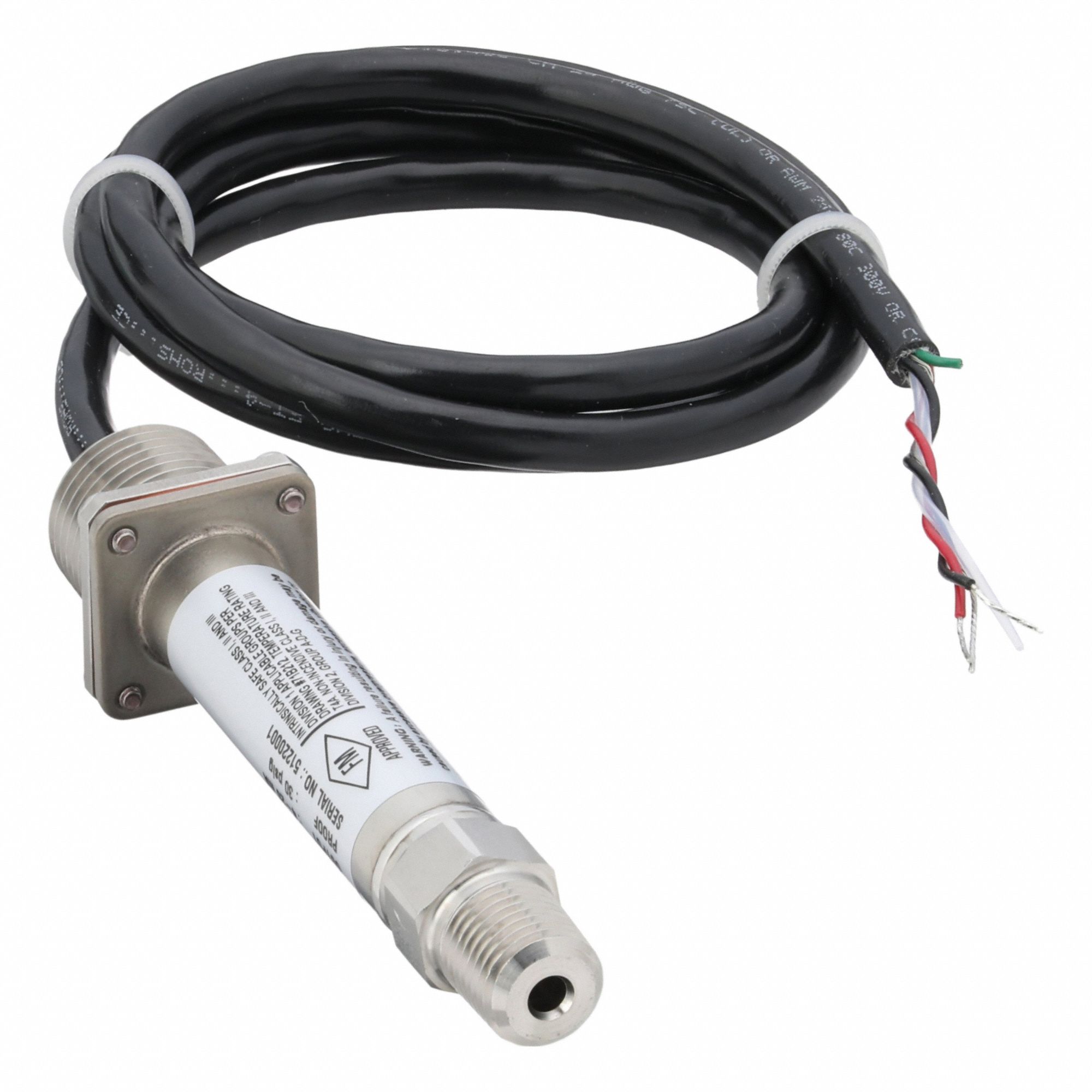 Pressure Transmitter: 0 psi to 15 psi, 4 to 20mA DC, Cable & Wire Leads, IP67 /4X, 1/4 in NPT Male