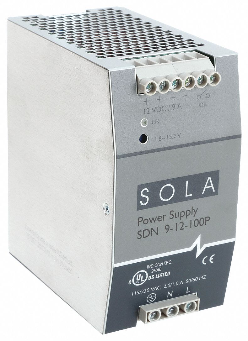 DC Power Supply: DIN Rail, 108 W Output Power - Rated, 9 A Current - Output, Single Phase