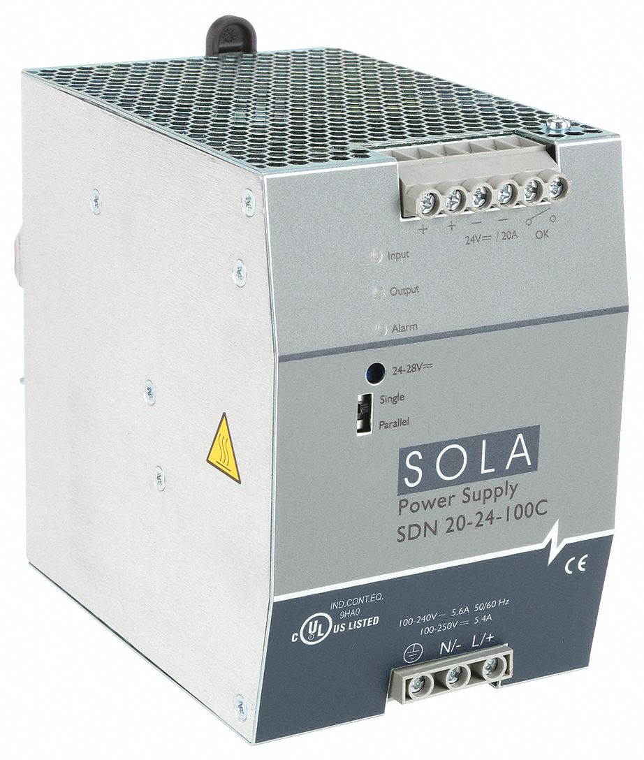 DC Power Supply: DIN Rail, 480 W Output Power - Rated, 20 A Current - Output, Single Phase