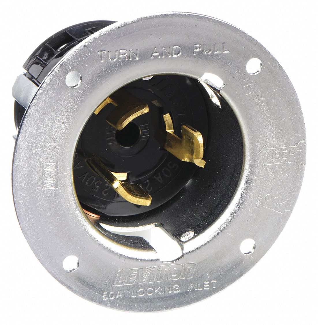 Gray Flanged Locking Inlet, 50 Amps, 240V AC Voltage, NEMA ...