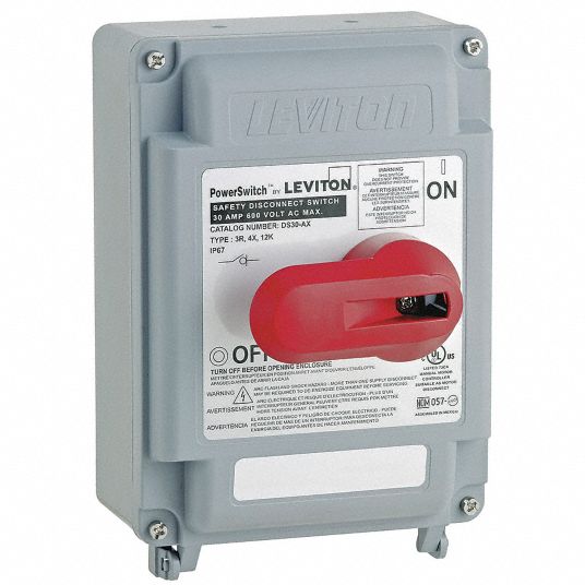LEVITON Manual Motor Switch, Lever, 3R, 4X, 12K Enclosure NEMA Rating