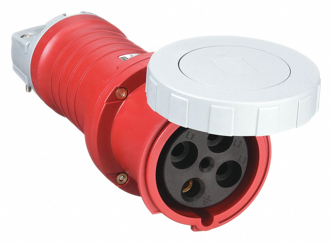 100 Amp, 3-Phase Valox 357 Watertight Pin and Sleeve Connector, Red ...