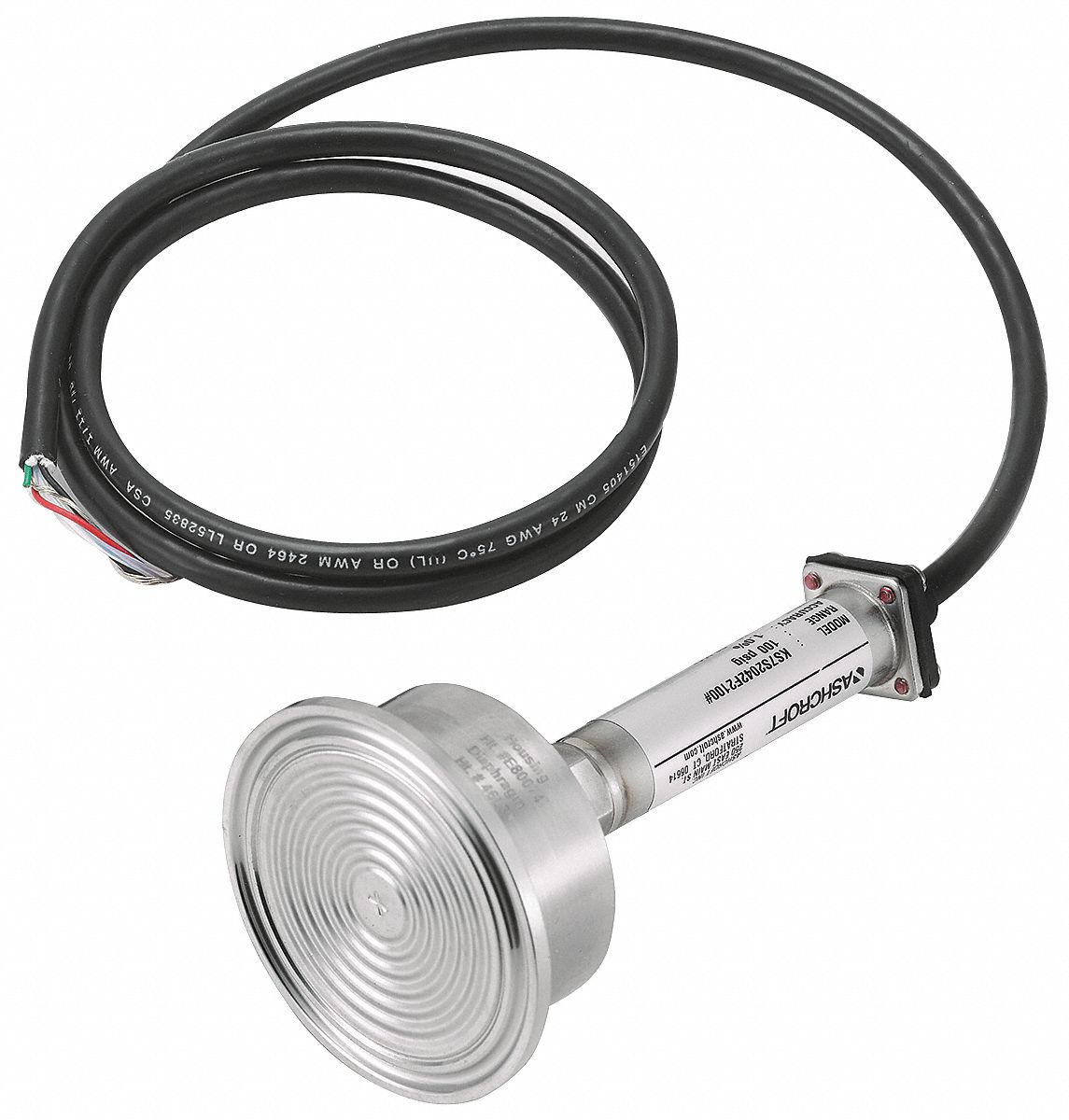 ASHCROFT Sanitary Pressure Transmitter: 2 in Triclamp, 0 to 30 psi, 4 to  20mA DC, Cable & Wire Leads