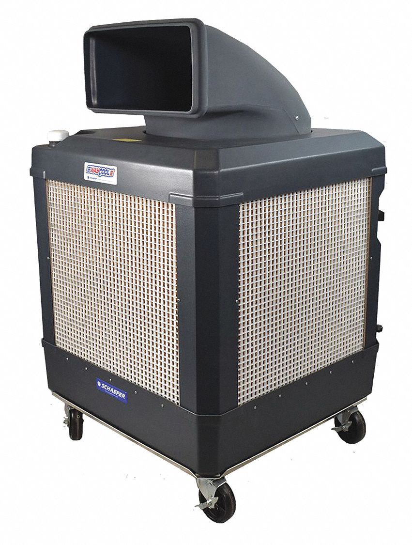 Portable Evaporative Cooler: 15 in Blade Dia, 2500 sq ft, 2,040/3,020 cfm, 115V AC, 5-15P