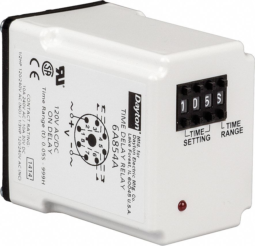 DAYTON Single Function Timing Relay, 240V AC, 10A 240V, 8 Pins, DPDT