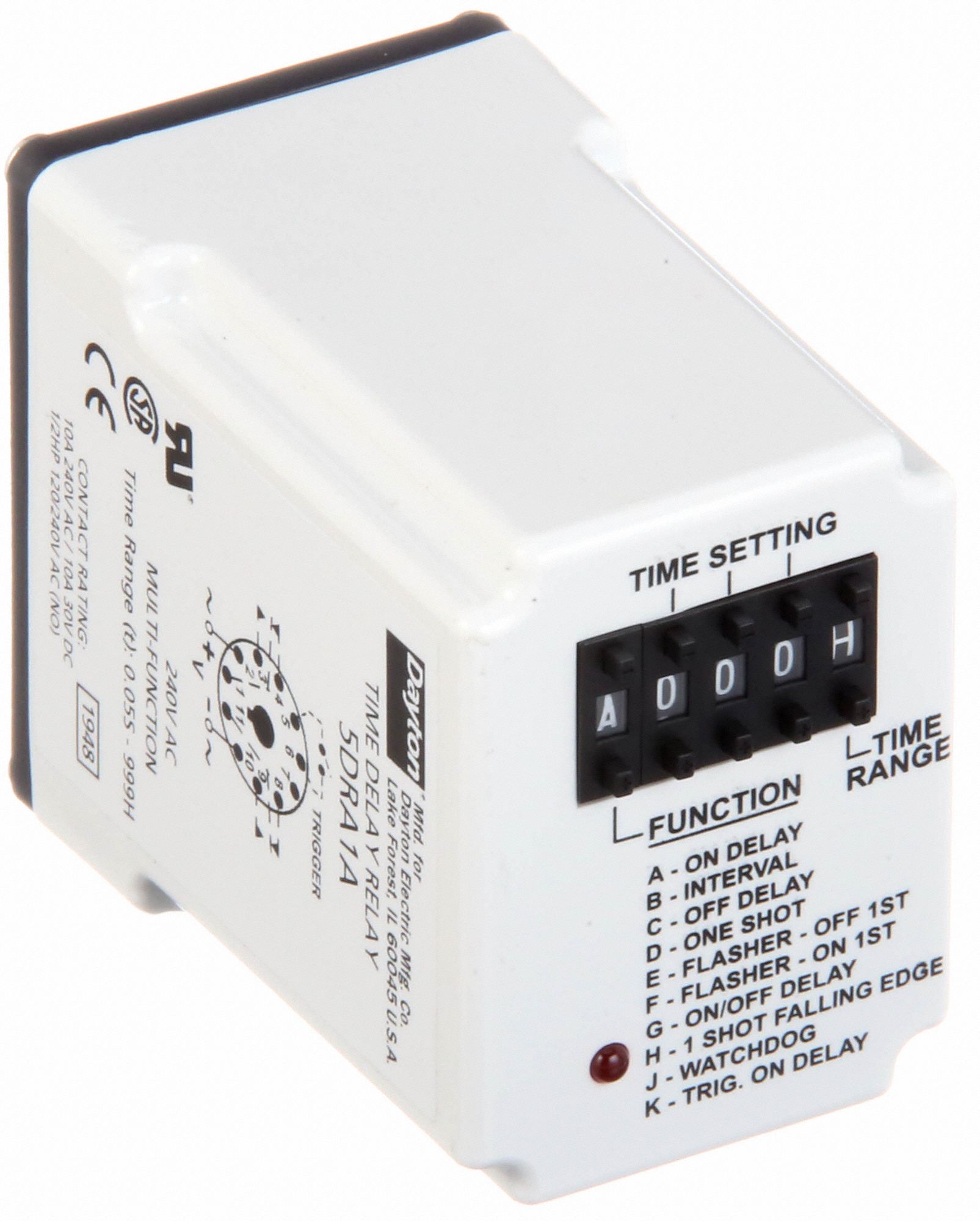 DAYTON MultiFunction Time Delay Relay 11 Pins Relay, Rotary Knob