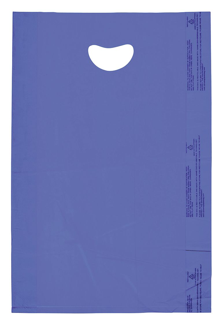 Merchandise Bags: 12 in x 3 in x 18 in, 0.7 mil Thick, Blue, Die Cut, Gusseted, 500 PK