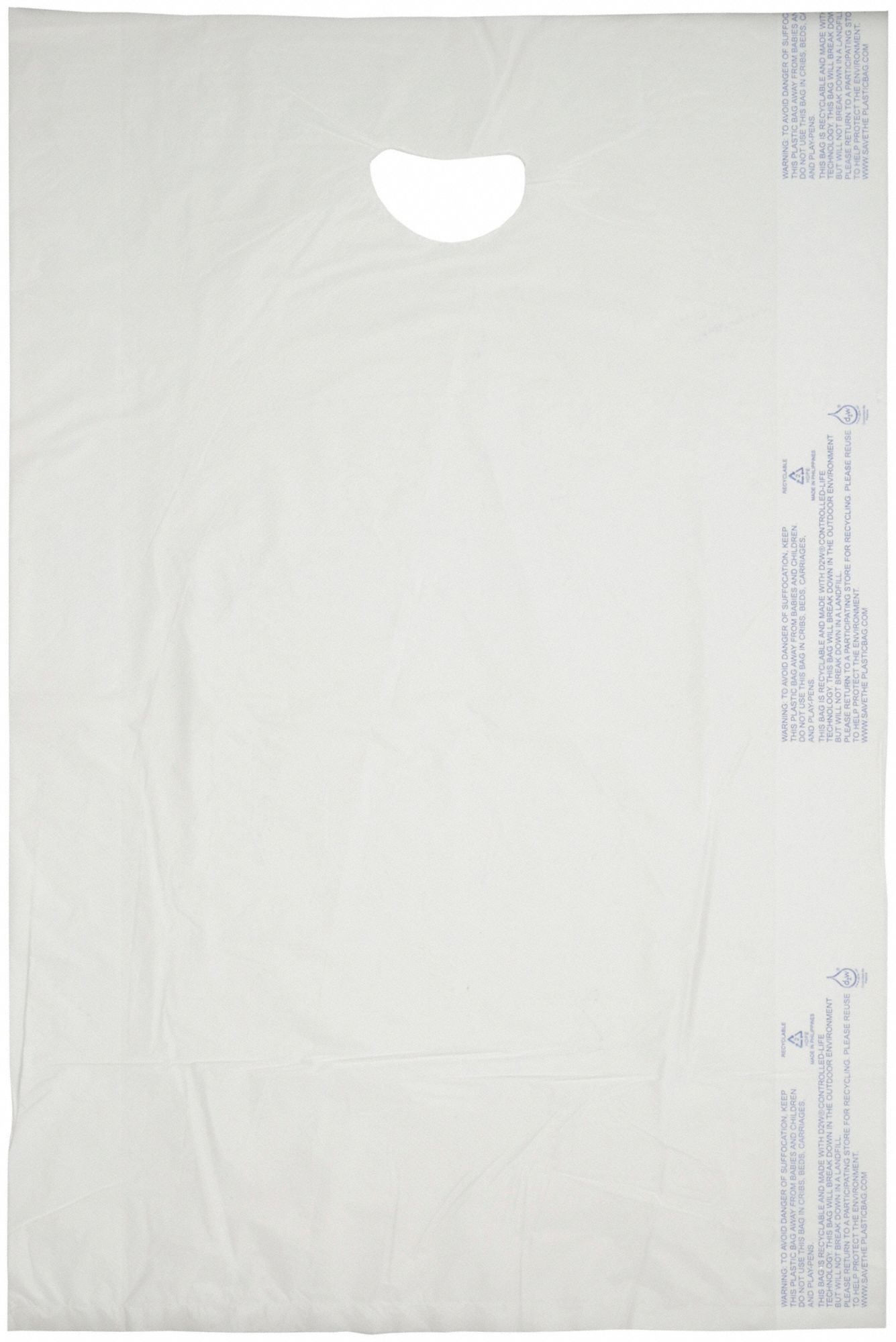 Merchandise Bags: 12 in x 3 in x 18 in, 0.7 mil Thick, White, Die Cut, Gusseted, 500 PK