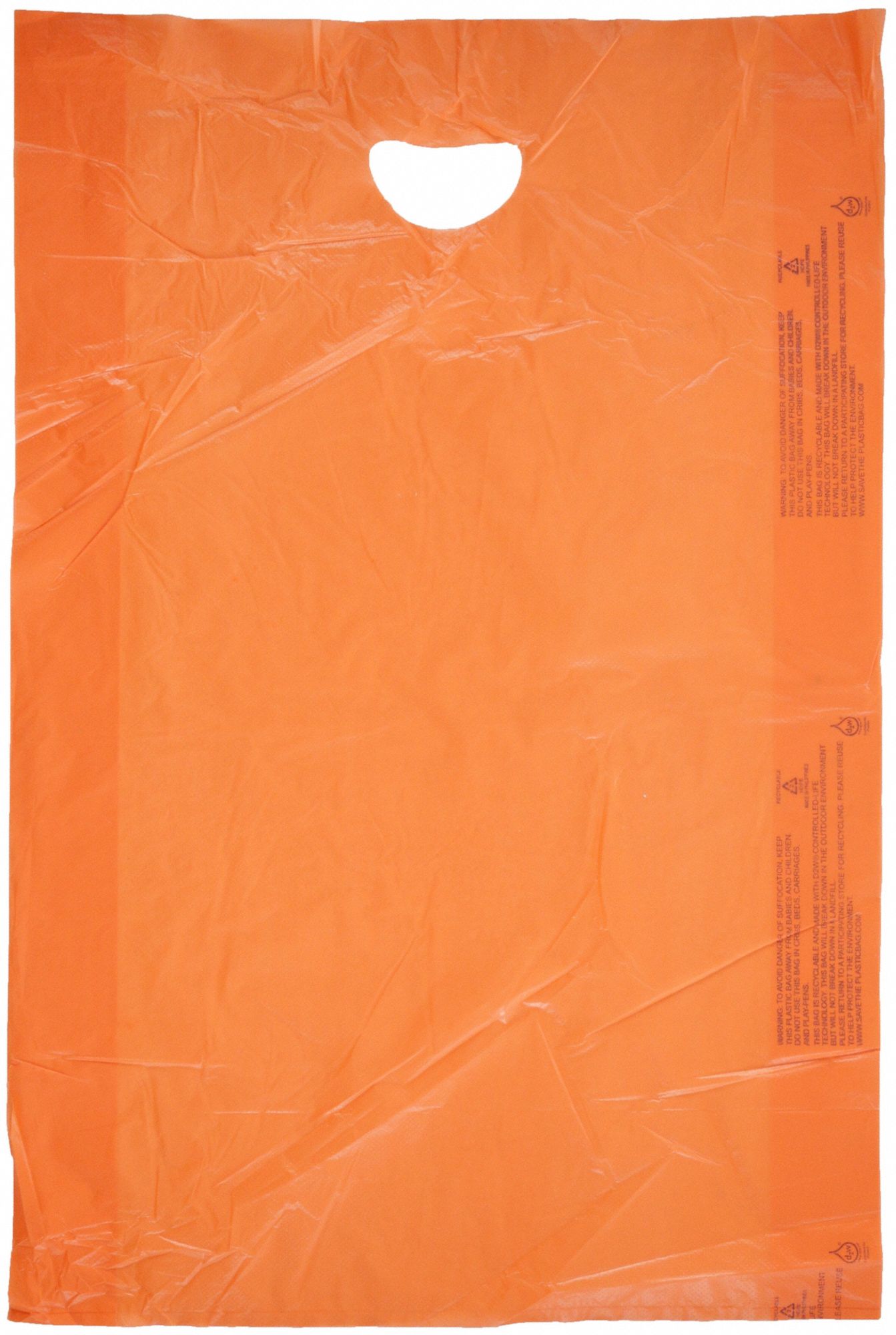 Merchandise Bags: 13 in x 3 in x 21 in, 0.7 mil Thick, Orange, Die Cut, Gusseted, 500 PK
