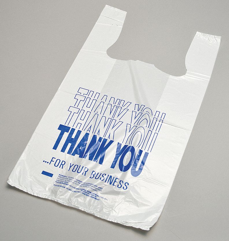 GRAINGER APPROVED Plastic Shopping Bag, TShirt Bags with Message, High