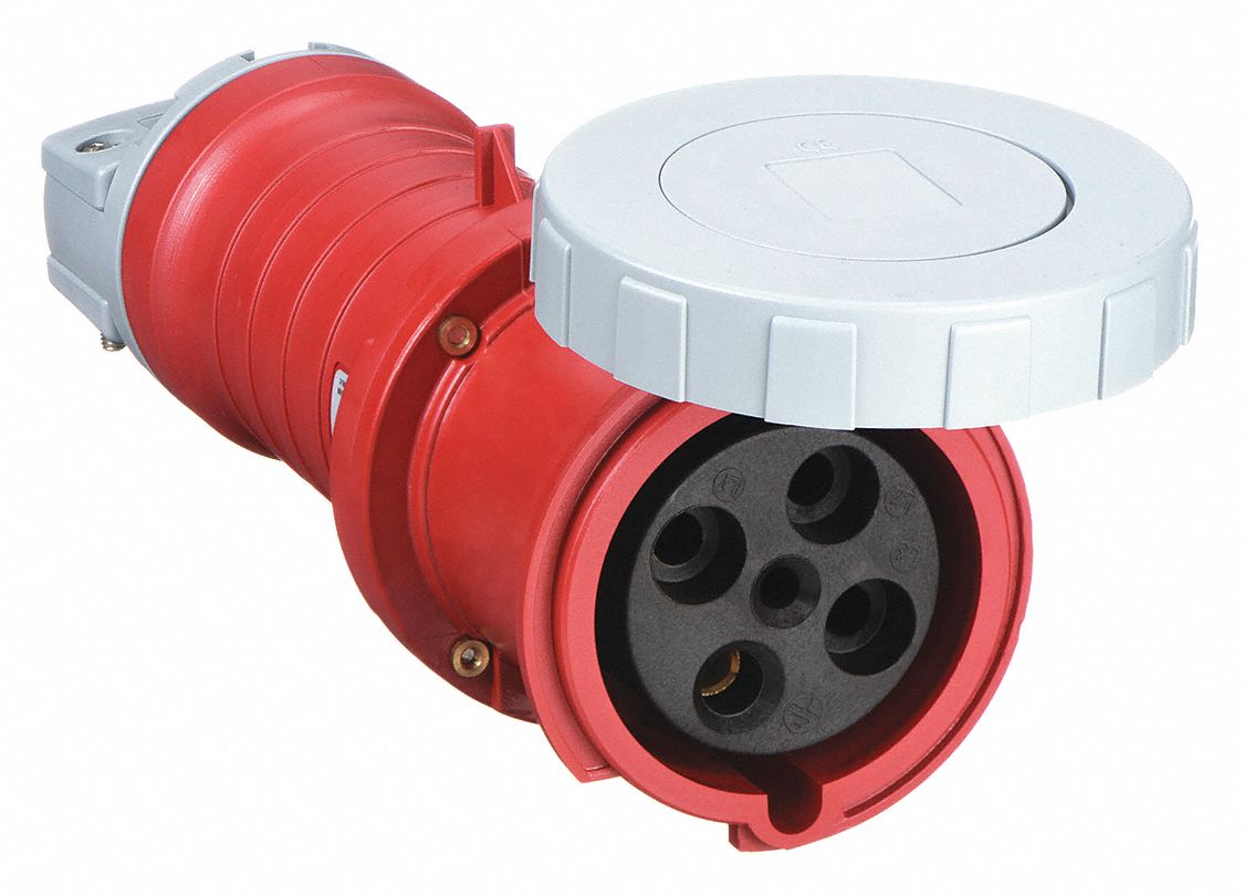 60 Amp, 3-phase Valox 357 Watertight Pin And Sleeve Connector, Red 