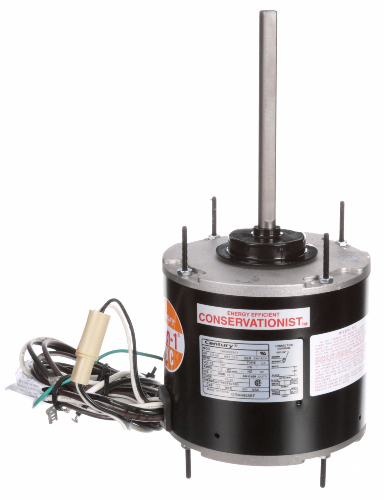 CENTURY Condenser Fan Motor: Stud Mount, Totally Enclosed Air-Over, 1/3 to  1/6 HP, 1 Speed, 460V AC