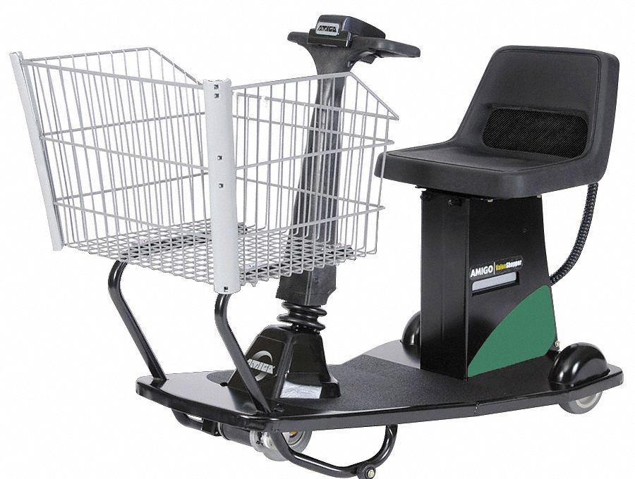 Motorized Shopping Cart: Green, Front Wheel Drive, 125 lb Basket Capacity
