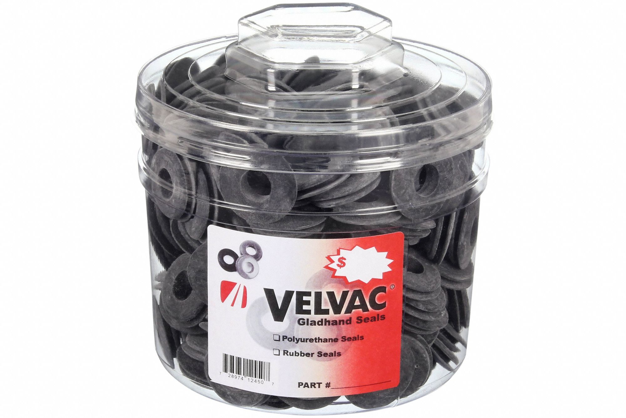 Gladhand Seal: Full Face Seal, 0.37 in Thick, Black, 60A-65A, 200 PK