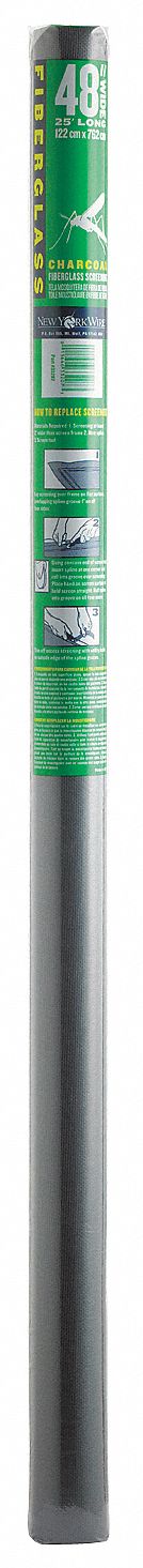 Replacement Screen: Fiberglass, Charcoal, 18 x 16 Mesh Size, 4 ft Wd, 25 ft Lg
