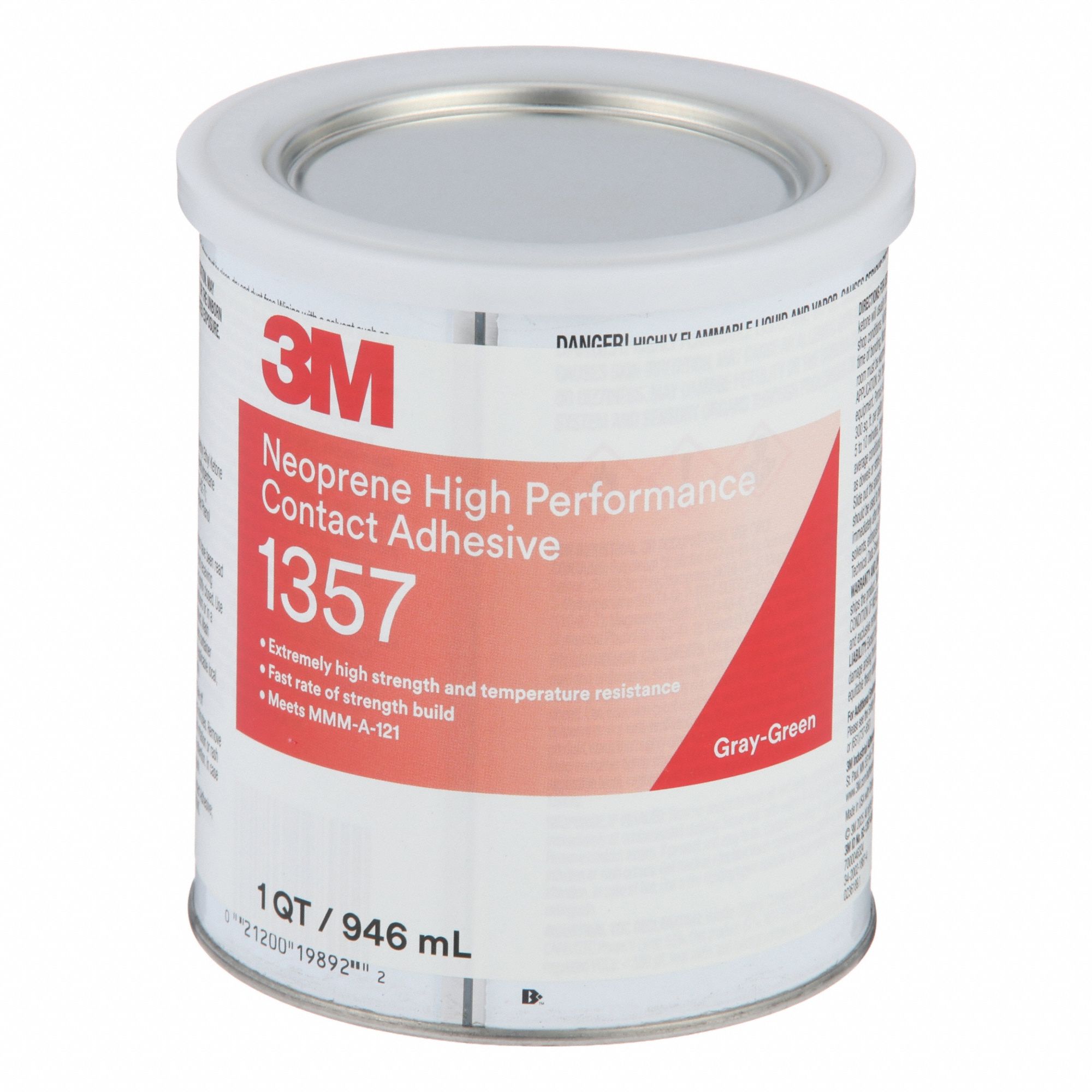 Contact Cement: 1357, 1 qt, Can, Gray, Gen Purpose Bonding & Repair