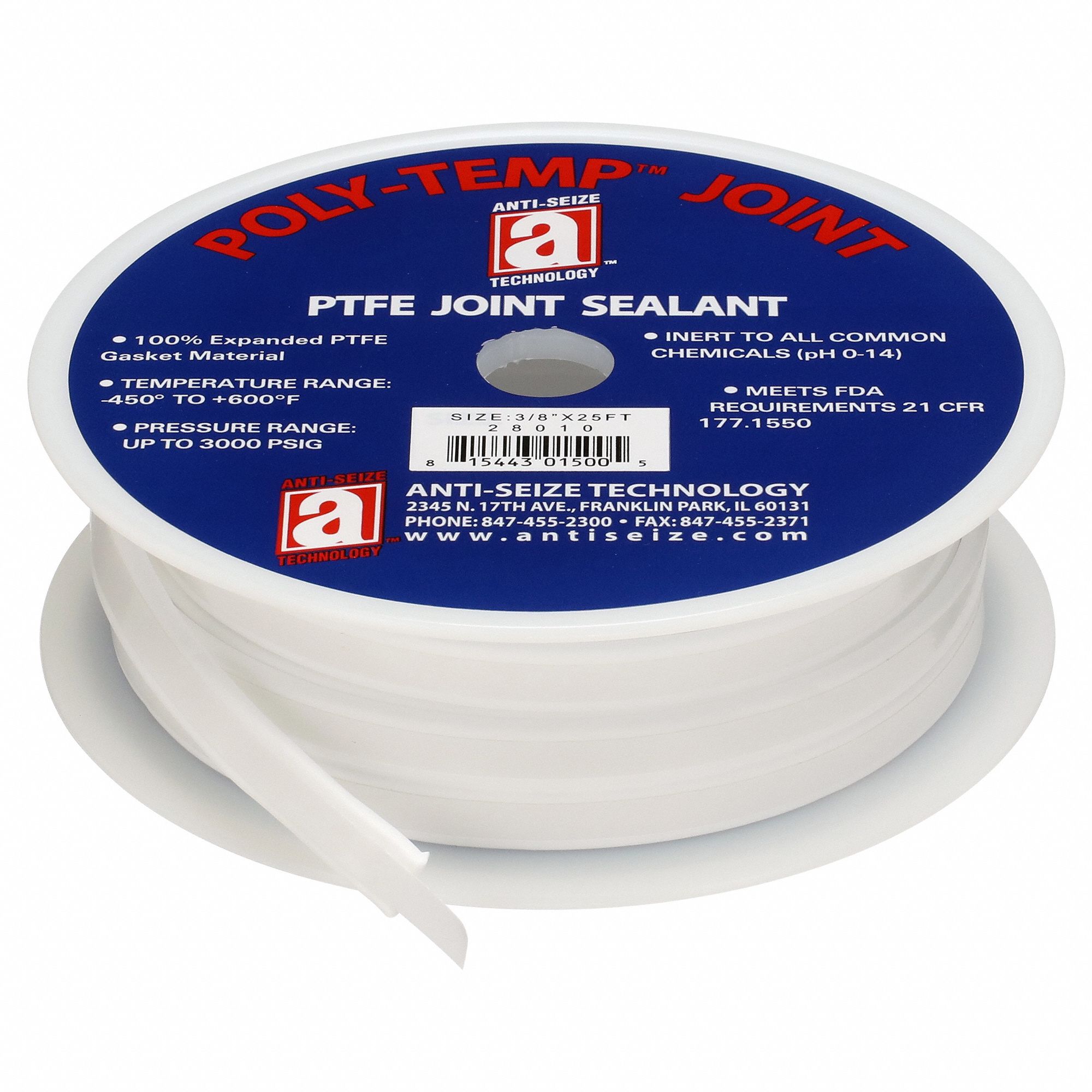 Gasket-Making Tape: 3/8 in x 25 ft, 0.13 in Thick, -450°F to 600°F, White
