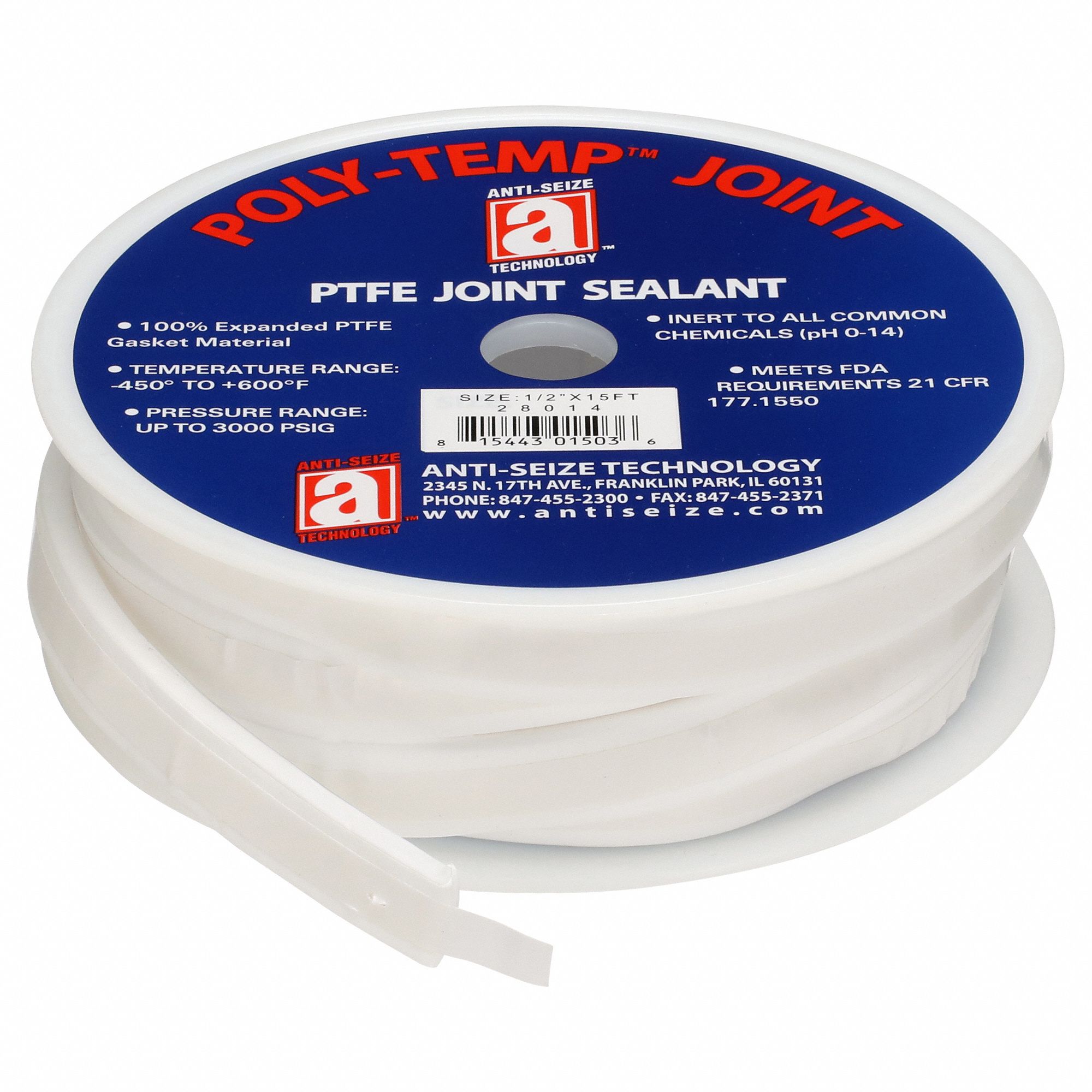 Gasket-Making Tape: 1/2 in x 15 ft, 0.2 in Thick, -450°F to 600°F, White, PTFE