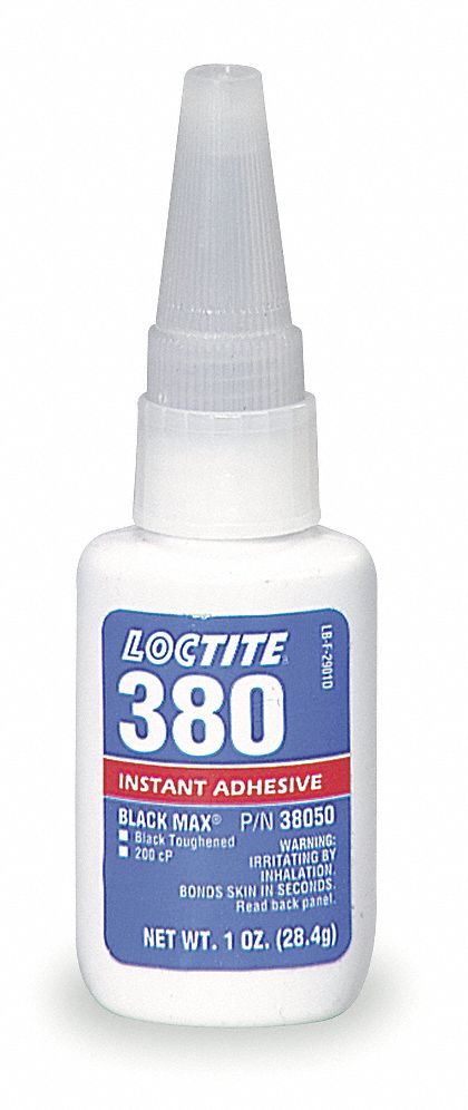 INSTANT ADHESIVE, 380, RUBBER, 1 FL OZ BOTTLE, BLACK, THIN LIQUID, 50 G/L AND UNDER