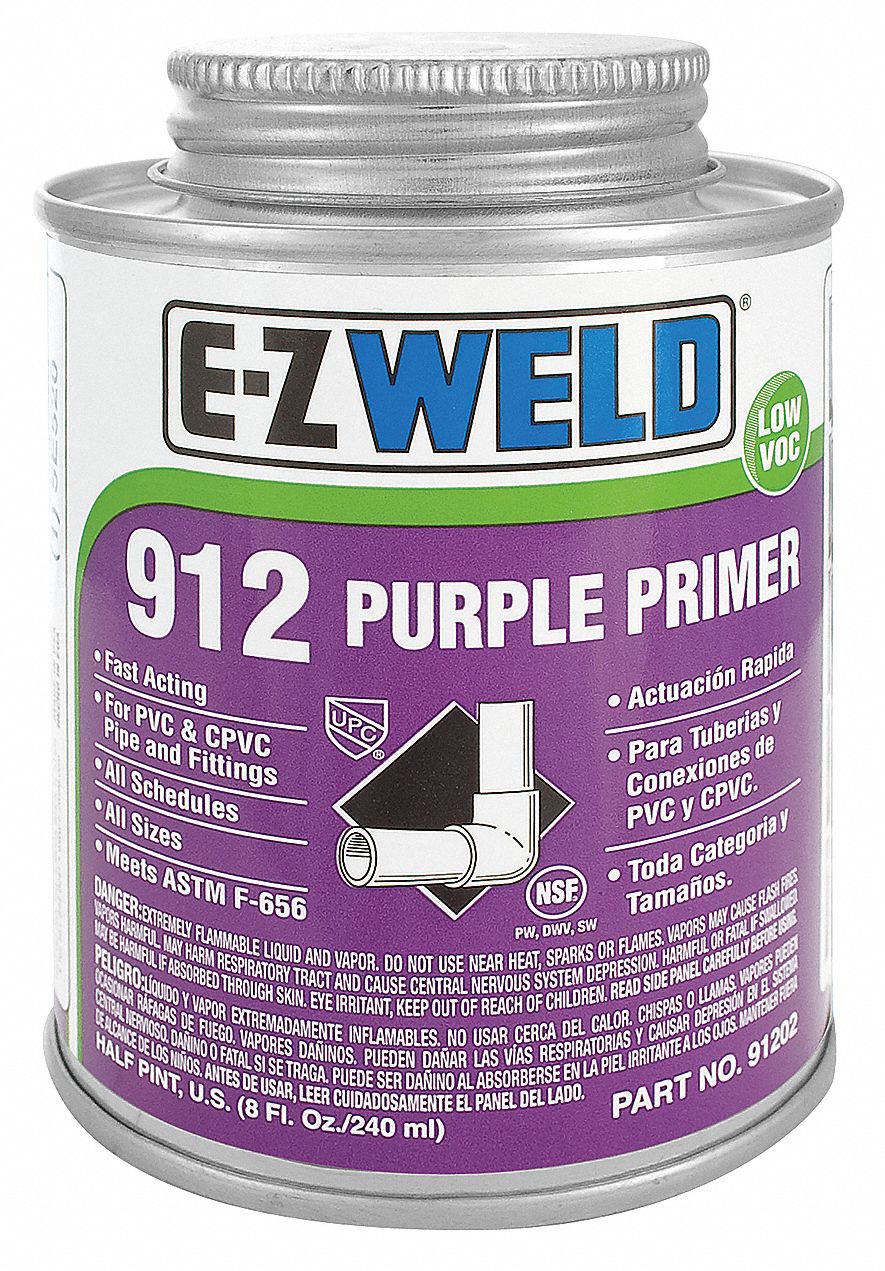 Primer: 8 oz Size, Purple, For Use With CPVC Fittings/CPVC Pipe/PVC Fittings/PVC Pipe