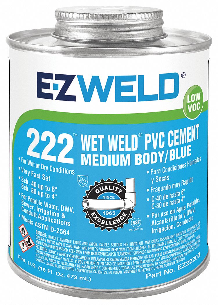 EZ WELD Blue Solvent Cement, Size 16 oz, For Use With PVC Pipes and