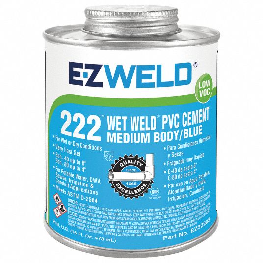 EZ WELD Blue Solvent Cement, Size 16 oz, For Use With PVC Pipes and