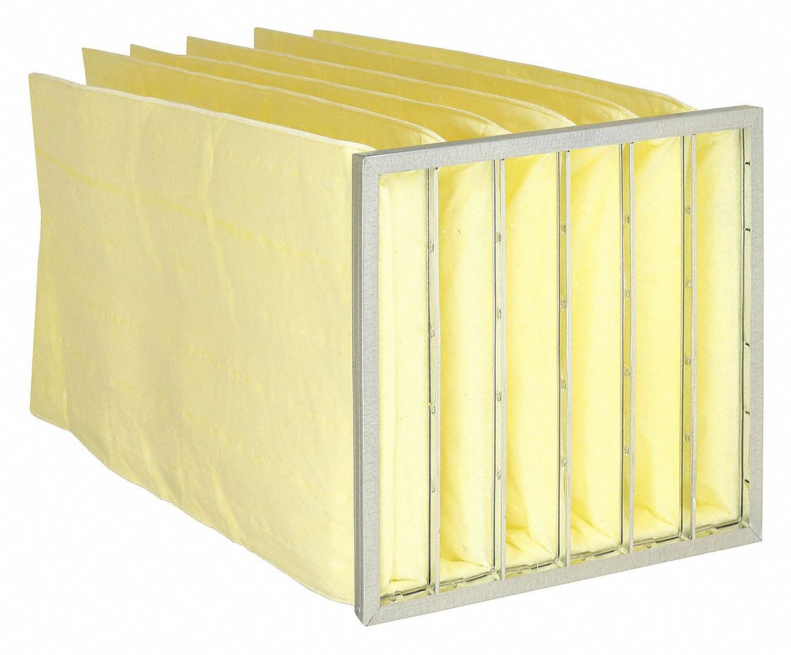 Pocket Air Filter: 24 in x 24 in x 36 in, MERV 14, Yellow, Fiberglass, 6 Pockets
