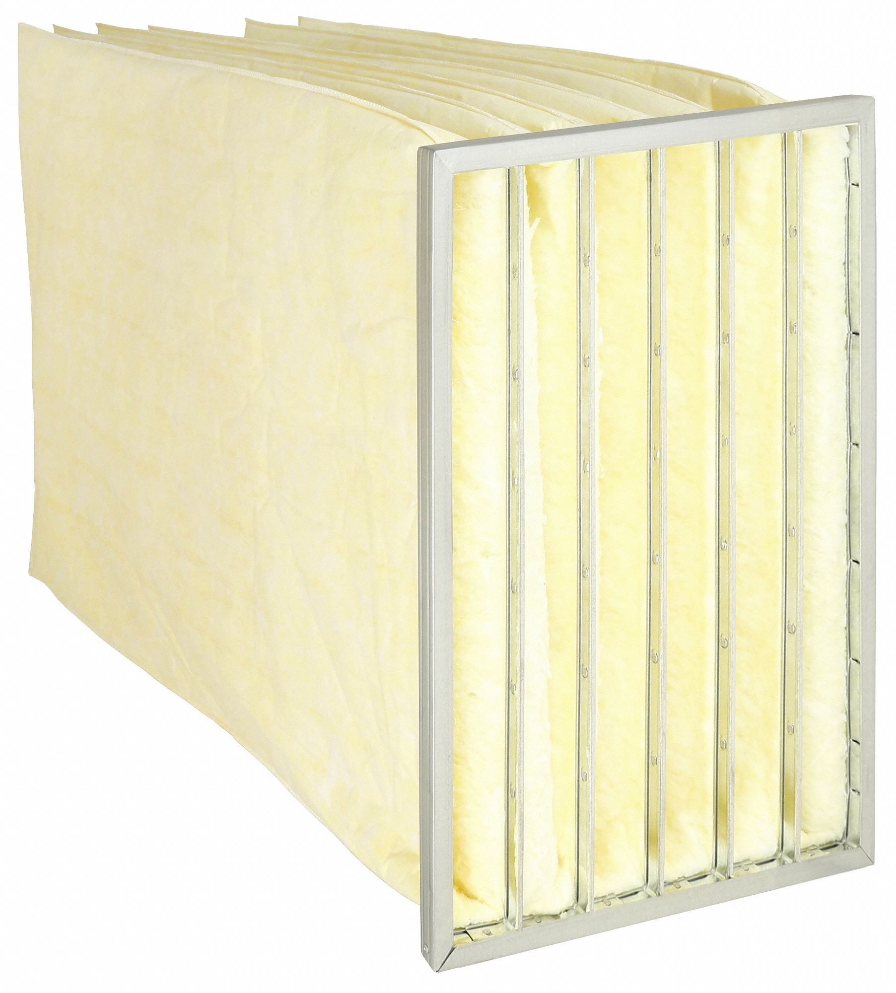 Pocket Air Filter: 24 in x 24 in x 22 in, MERV 14, Yellow, Fiberglass, 6 Pockets