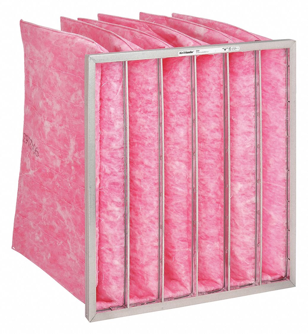 POCKET AIR FILTER, 24 X 24 X 22 IN, MERV 13, PINK, FIBREGLASS, 6 POCKETS