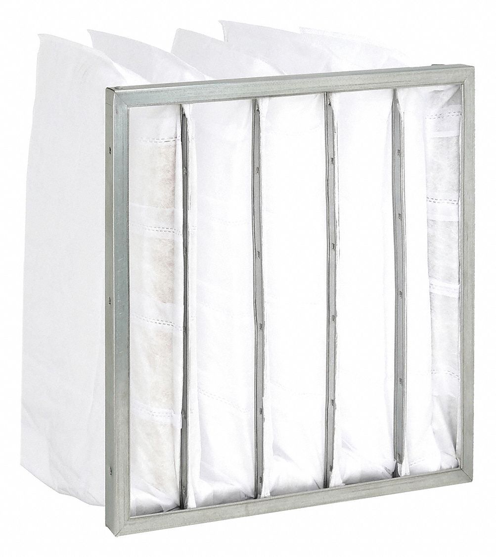 Pocket Air Filter: 20 in x 20 in x 21 in, MERV 8, Beige/Yellow, Fiberglass, 5 Pockets