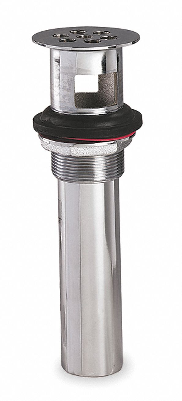 Drain Assembly: Brass, Chrome, 8 5/8 in Overall Ht, 2 1/4 in Overall Dia, Slip