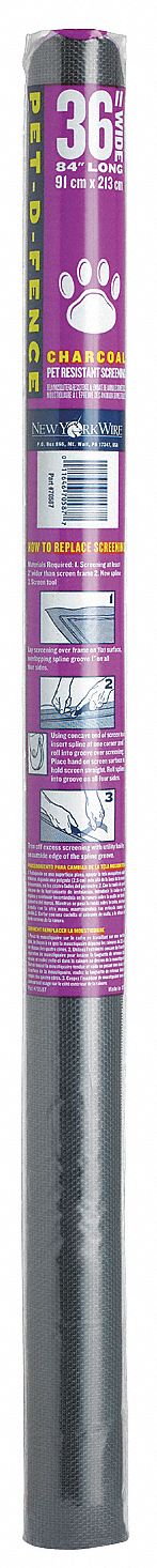 Replacement Screen: Polyester, Charcoal, 14 x 10 Mesh Size, 3 ft Wd, 7 ft Lg