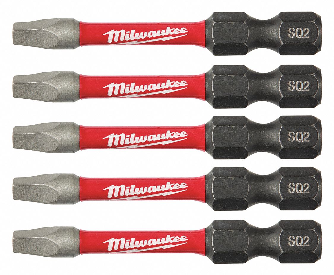 MILWAUKEE Square Recess Impact Power Bit, 1/4 in Hex, PK 5 5EAY748
