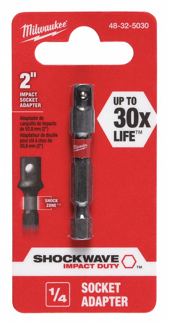 MILWAUKEE Hex Drive Socket Adapter, Black Oxide, Locking No, Output Drive Male, Square, 1/4 in