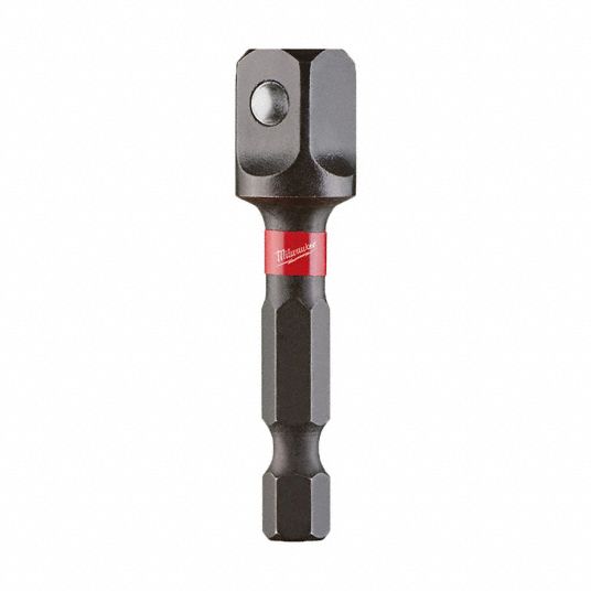 MILWAUKEE Hex Drive Socket Adapter: 1/4 in Input Drive Size, Black Oxide,  3/8 in Output Drive Size